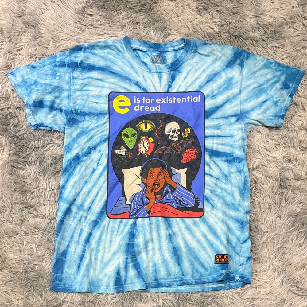 Steven Rhodes Shirt Mens Medium Blue Short Sleeve Crew Neck Existential Dread